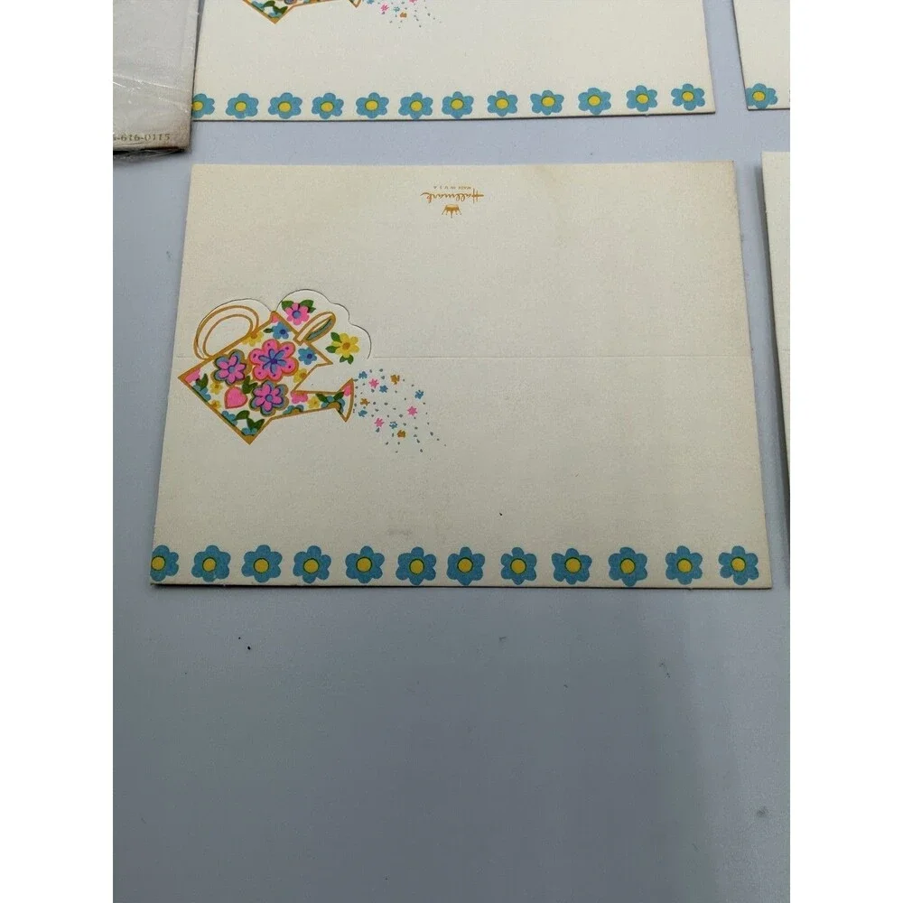 Vintage Hallmark Shower Place Cards Watering Can Floral Design 8 Count